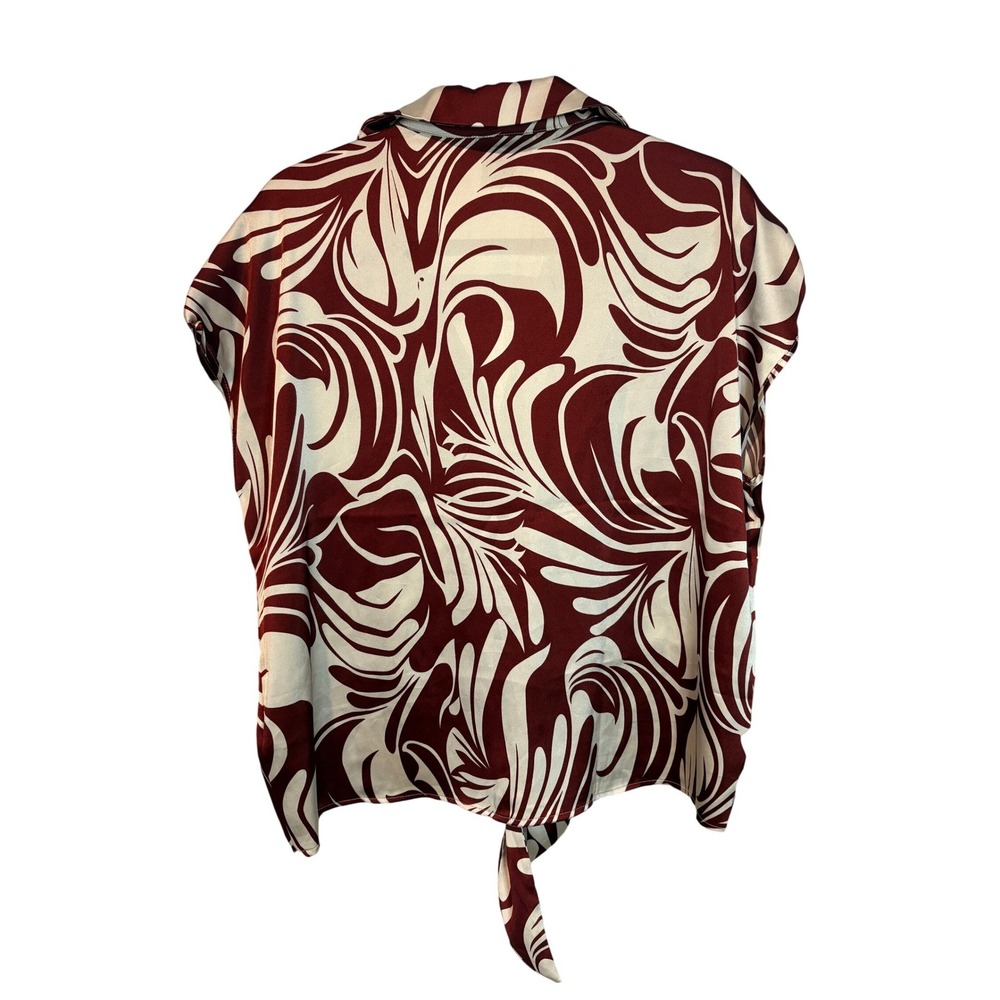 Rachel Zoe Burgundy Swirl Print Tie Front Button Down Blouse Size Large - Picture 4 of 4